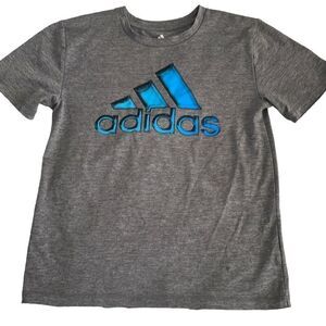 EUC/Nearly New! Adidas Heather Gray Blue Logo Short Sleeve Dry Fit Tee - Size Sm